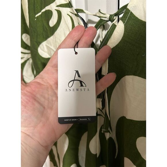 Anewsta Women's Floral Backless Midi Dress Green V-Neck Summer Casual - Picture 5 of 9